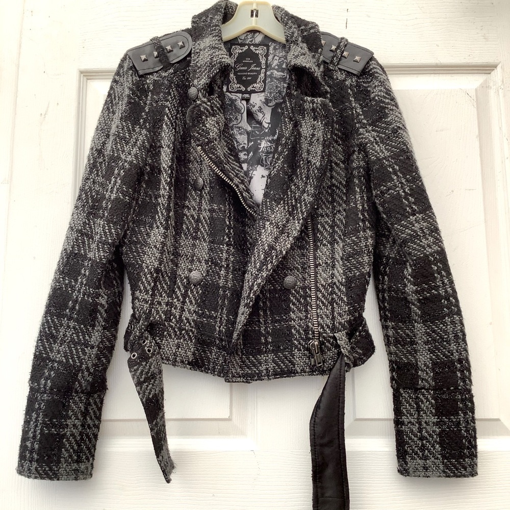Guess Tweed Long Sleeve Motorcycle Jacket, L